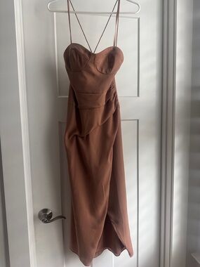 bhldn danielle strapless side slit stretch satin maxi dress BHLDN Danielle Strapless Side-Slit Stretch Satin Maxi Dress